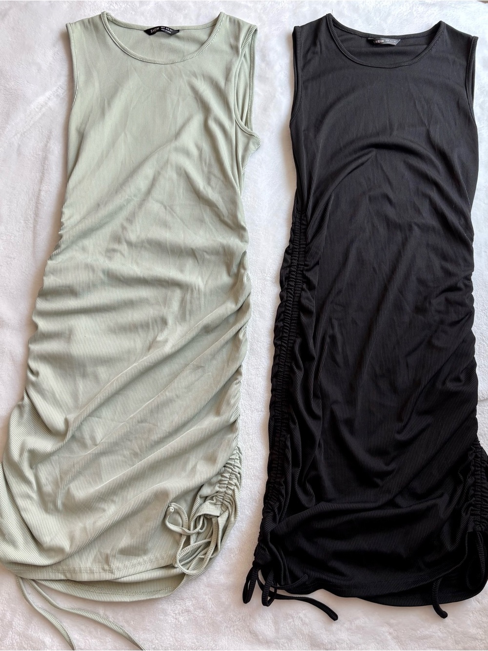 👗 BUNDLE: Two Shein Rib-Knit Ruched Side Midi/Mini Dresses